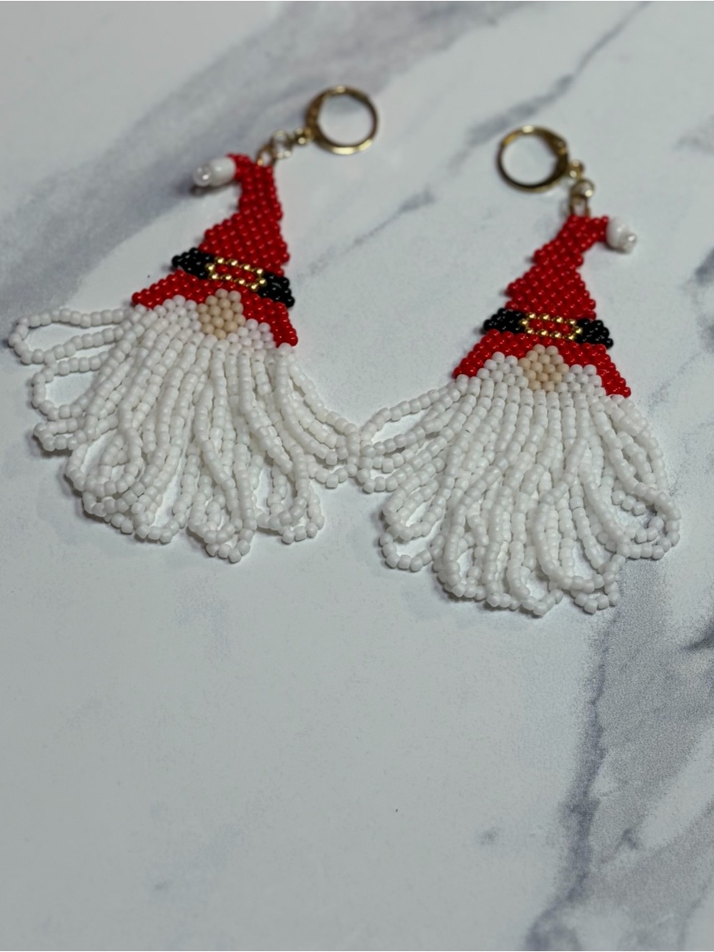 Beaded Gnome Dangle Earrings in Red and White